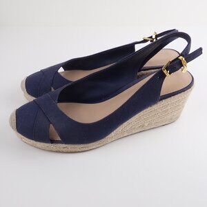 Ralph Lauren Hadley Women’s 8.5 Navy Blue Wedge Slingback Espadrilles Sandals
